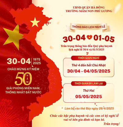 THÔNG BÁO LỊCH NGHỈ LỄ GIẢI PHÓNG MIỀN NAM (30/4) VÀ QUỐC TẾ LAO ĐỘNG (1/5)